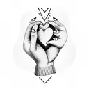 hand holding heart with black nails tattoo design idea