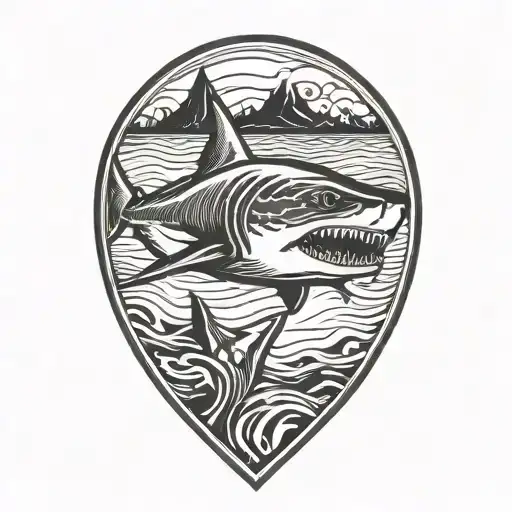 Shark swimming top view camera tattoo design idea