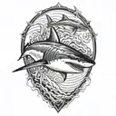 Shark swimming top view camera tattoo design idea