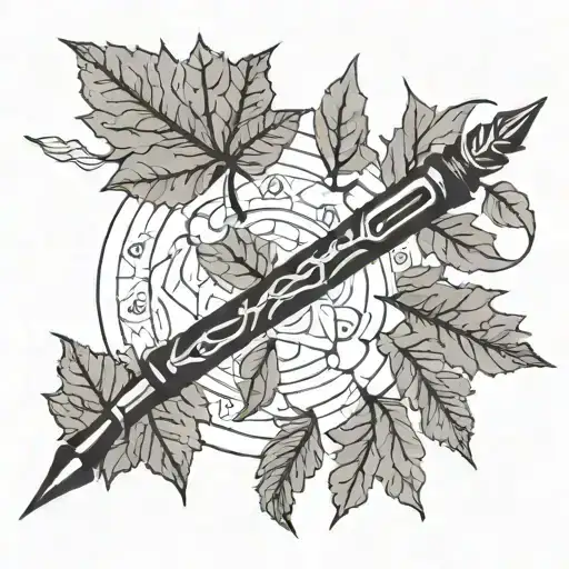 A fountain pen that turns into branches and leaves. The pen represents literature and creativity, tattoo design idea