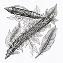 A fountain pen that turns into branches and leaves. The pen represents literature and creativity, tattoo design idea