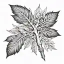 A fountain pen that turns into branches and leaves. The pen represents literature and creativity, tattoo design idea