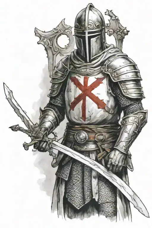 Templar knight holding sword tattoo design idea