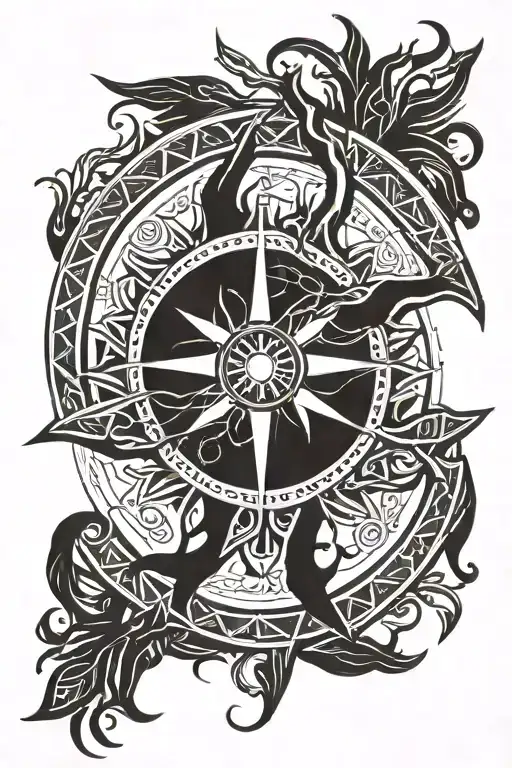 Viking compass with tree intertwined tattoo design idea