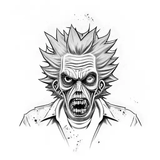 RICK SANCHEZ  ZOMBIE REALISTIC IN GREY ALL BODY tattoo design idea
