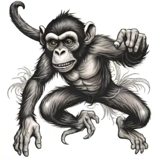 crazy jumping monkey  tattoo design idea