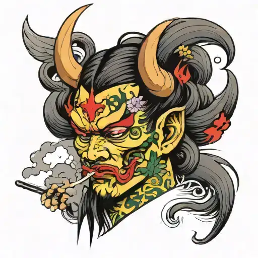Devil smoking weed and wear nike clothes tattoo design idea