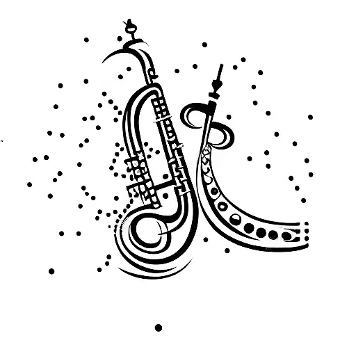 A minimalist tattoo of a saxophone with musical notes surrounding it tattoo design idea