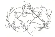 the name alicia-mai and brogan-lee following the contores of my spine tattoo design idea