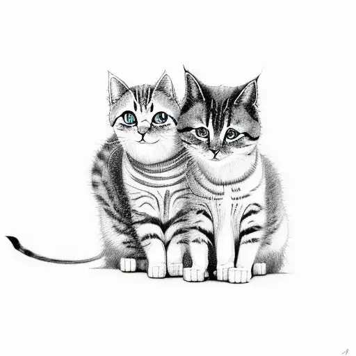 A family of cats playing a video game together in a tranquil setting tattoo design idea