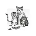 A family of cats playing a video game together in a tranquil setting tattoo design idea