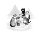 A family of cats playing a video game together in a tranquil setting tattoo design idea