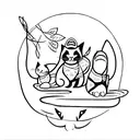 A family of cats playing a video game together in a tranquil setting tattoo design idea