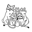 A family of cats playing a video game together in a tranquil setting tattoo design idea