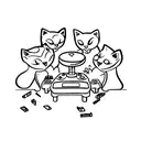 A family of cats playing a video game together in a tranquil setting tattoo design idea