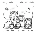 A family of cats playing a video game together in a tranquil setting tattoo design idea