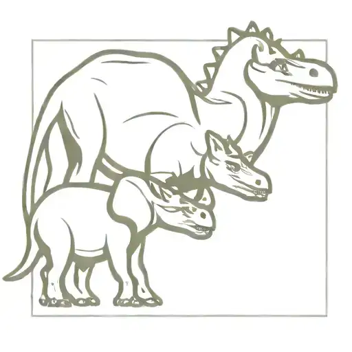 2 triceratops standing in front of a brachiosaurus like a family tattoo design idea