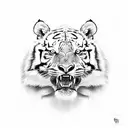 lying tiger, head up tattoo design idea