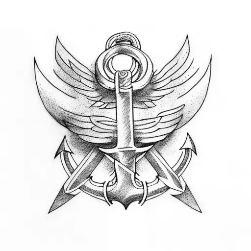 wings and anchor tattoo design idea