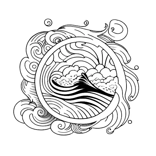 An intricate tattoo showcasing the beauty of ocean waves crashing against the shore tattoo design idea