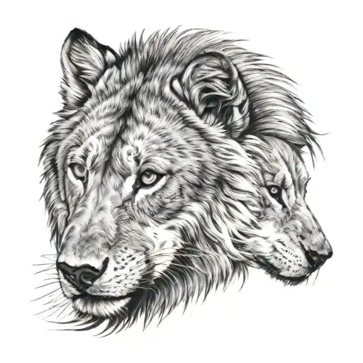half lion and half wolf face tattoo tattoo design idea