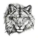half lion and half wolf face tattoo tattoo design idea