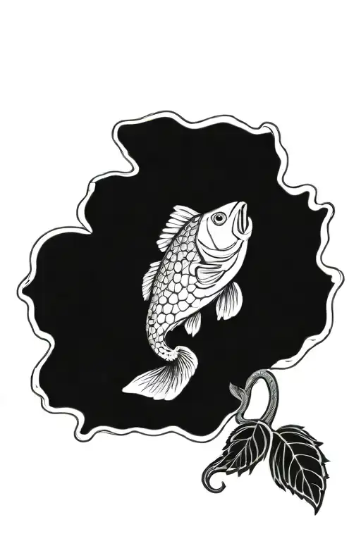 bass fish and sunflower  tattoo design idea