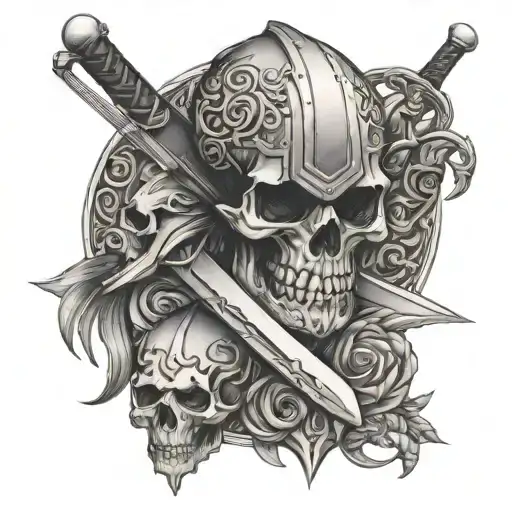 sexy  viking sword skulls tattoo design idea