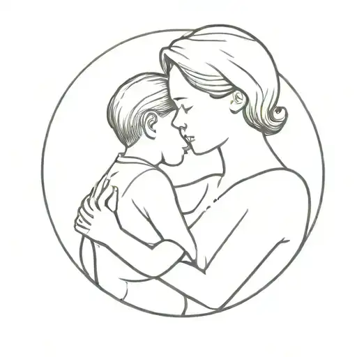 A minimalist tattoo of a mother and son embracing each other tattoo design idea