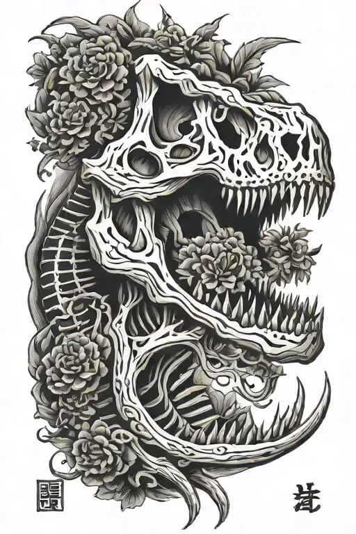 Dinosaur skeleton tattoo design idea