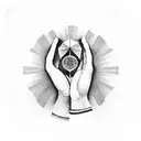 A blackwork image of a hand holding a vinyl record with Elliott Smith's self-titled album cover on it tattoo design idea