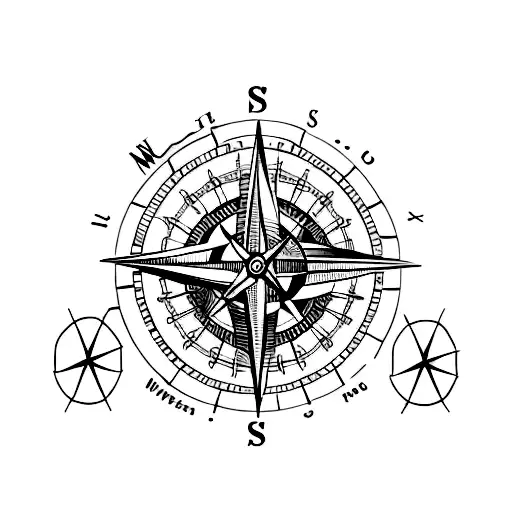 A minimalist tattoo of a compass with the words 'Wanderlust' underneath, capturing your passion for travelling and discovering new destinations. tattoo design idea
