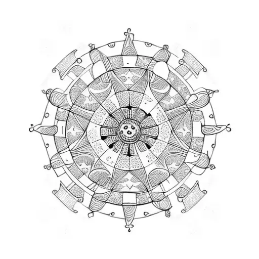 anchor wheel with stars and lace mandala  tattoo design idea