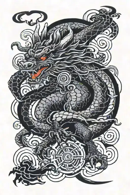 berserk sacrifice mark, dragons and samurais. tattoo design idea