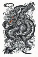 berserk sacrifice mark, dragons and samurais. tattoo design idea