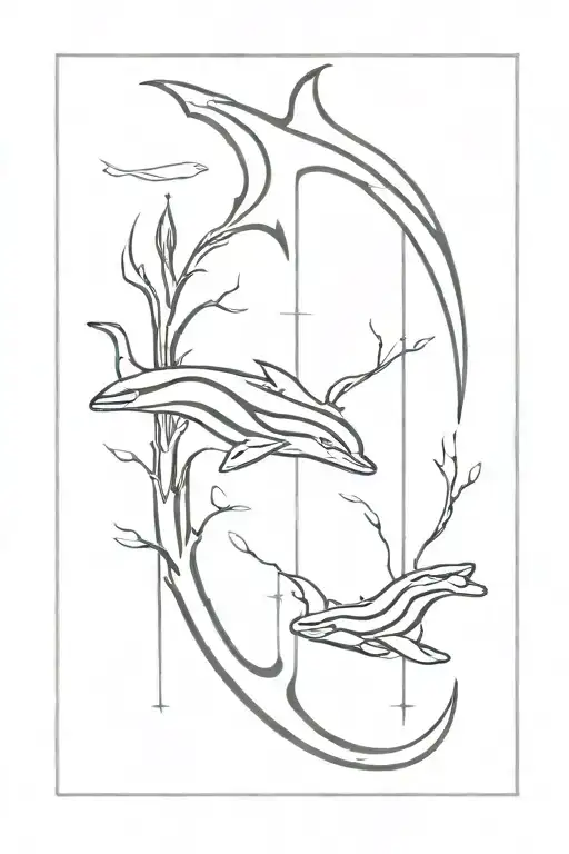 Poseidon's trident with Orcas swimming together tattoo design idea