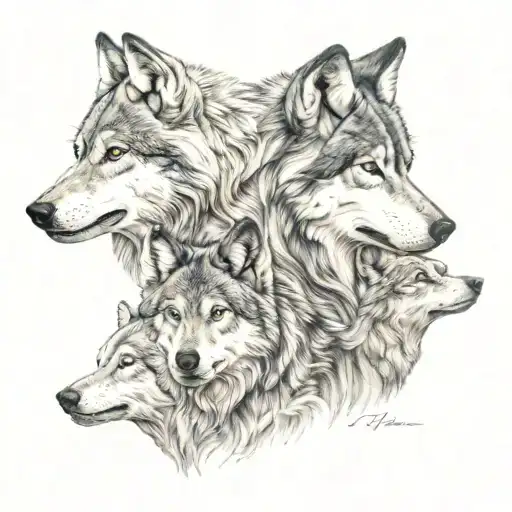 dad, mom and boy wolf tattoo design idea