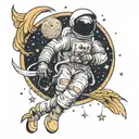 astronaut sitting on moon reaching for the stars with angels flying around him  tattoo design idea