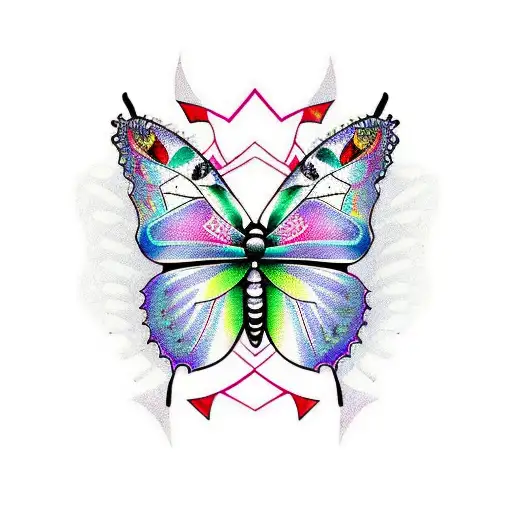 A butterfly with intricate patterns made up of 90s gaming icons tattoo design idea