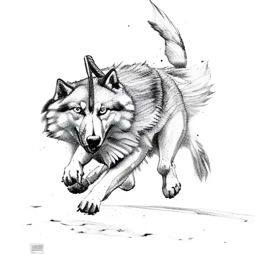 A Greek warrior playing soccer with a snow wolf tattoo design idea