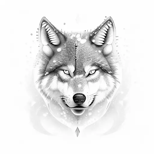 Combine the elements of a snow wolf and a soldier silhouette tattoo design idea