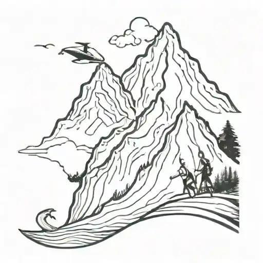 Hiking surfing ocean mountain tattoo design idea
