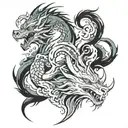 dragons and wolves tattoo design idea