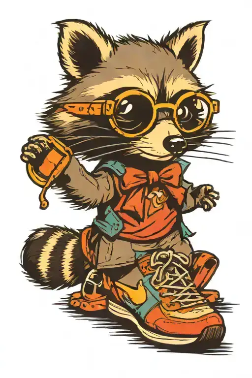 Racoon with running shoes and running glasses tattoo design idea