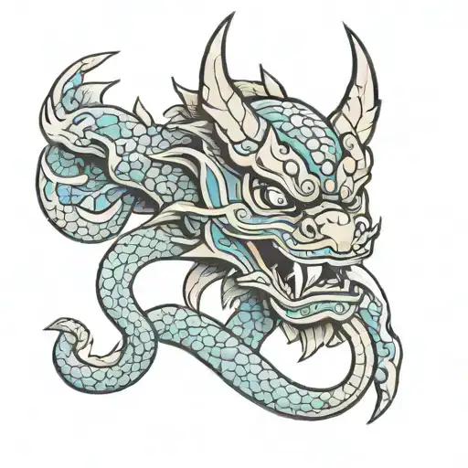 thick asian hoe wearing lao dragon mask  tattoo design idea