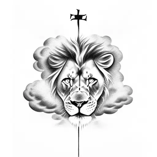 clouds with three crosses and a lion  tattoo design idea