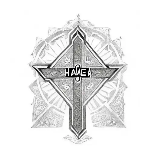 A tattoo design incorporating the names of your children, Kaled Ayala and Hanna Ayala, with a stylized cross beside the date of your father's passing, 09-08-2021. tattoo design idea