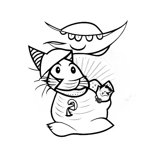 pato fofo com um gato tattoo design idea