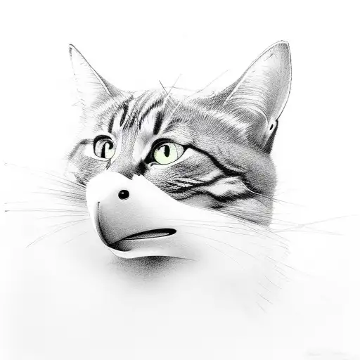 pato fofo com um gato tattoo design idea