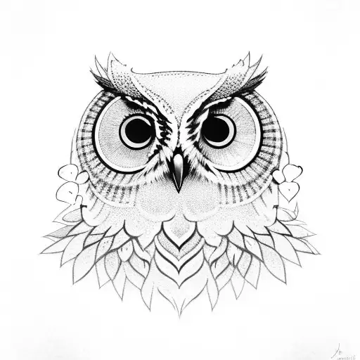 owl with hearts tattoo design idea